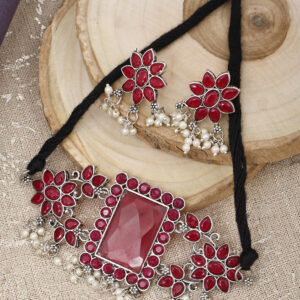 DEGHLAM Ruby Red Choker Jewel Set with Earrings: Timeless Elegance